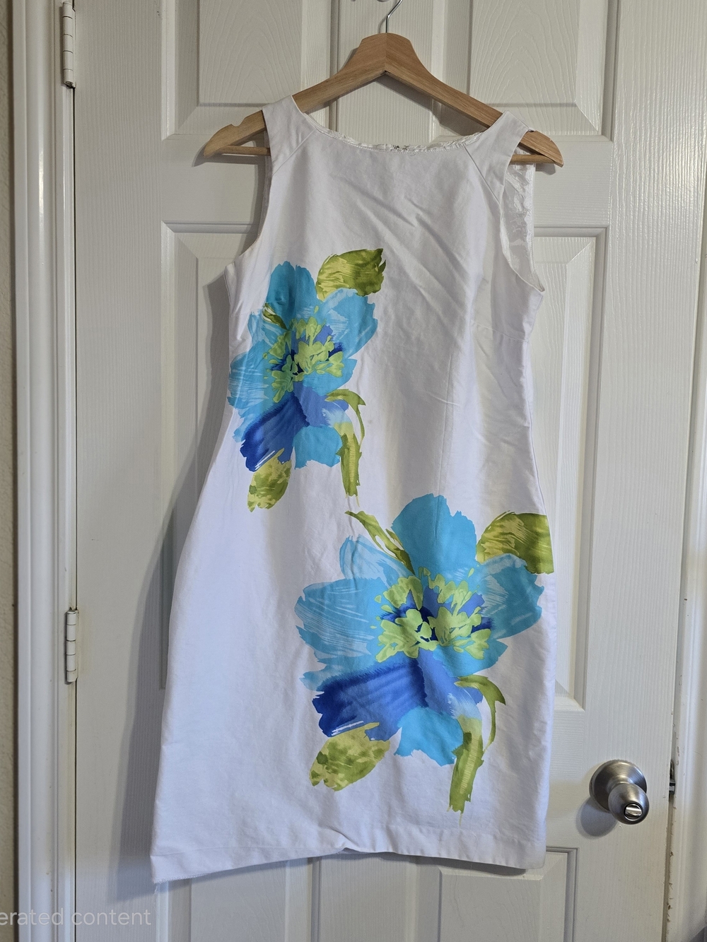 Studio I White Shift Dress with Blue & Green Floral Print